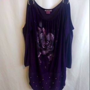Lia Lee Purple Floral Rhinestone Blouse